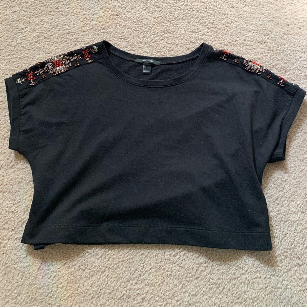Barely worn Black crop top with sequin design